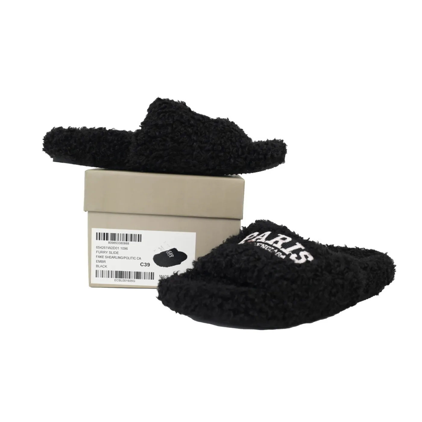 Balenciaga Cities Paris Furry Slide Black