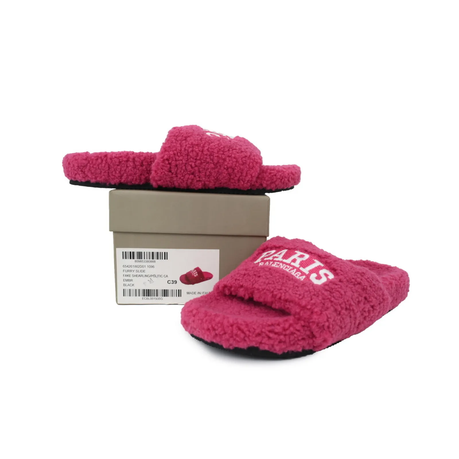 Balenciaga Cities Paris Furry Slide Bright Red