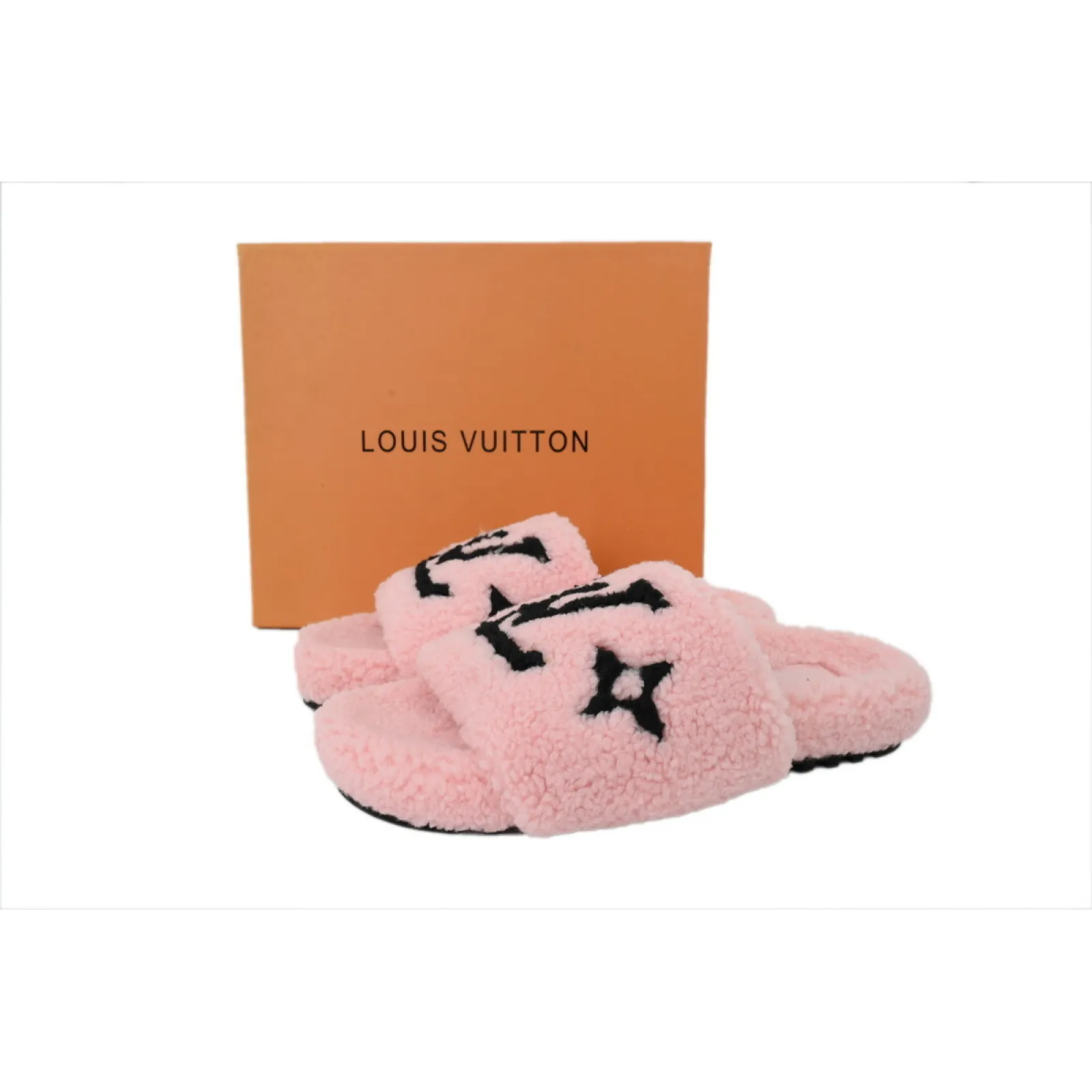Louis Vuitton Bom Dia Shearling Flate Slippers Pink