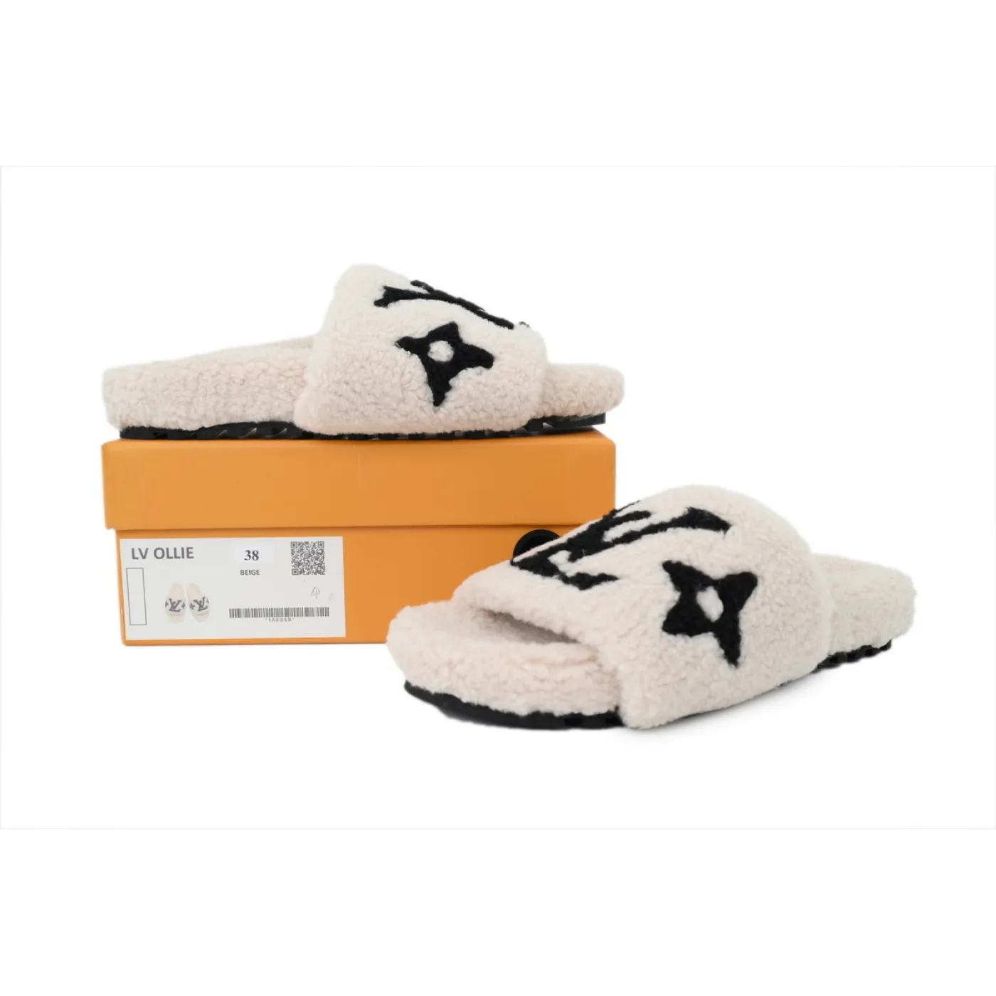 Louis Vuitton Bom Dia Shearling Flate Slippers Beige