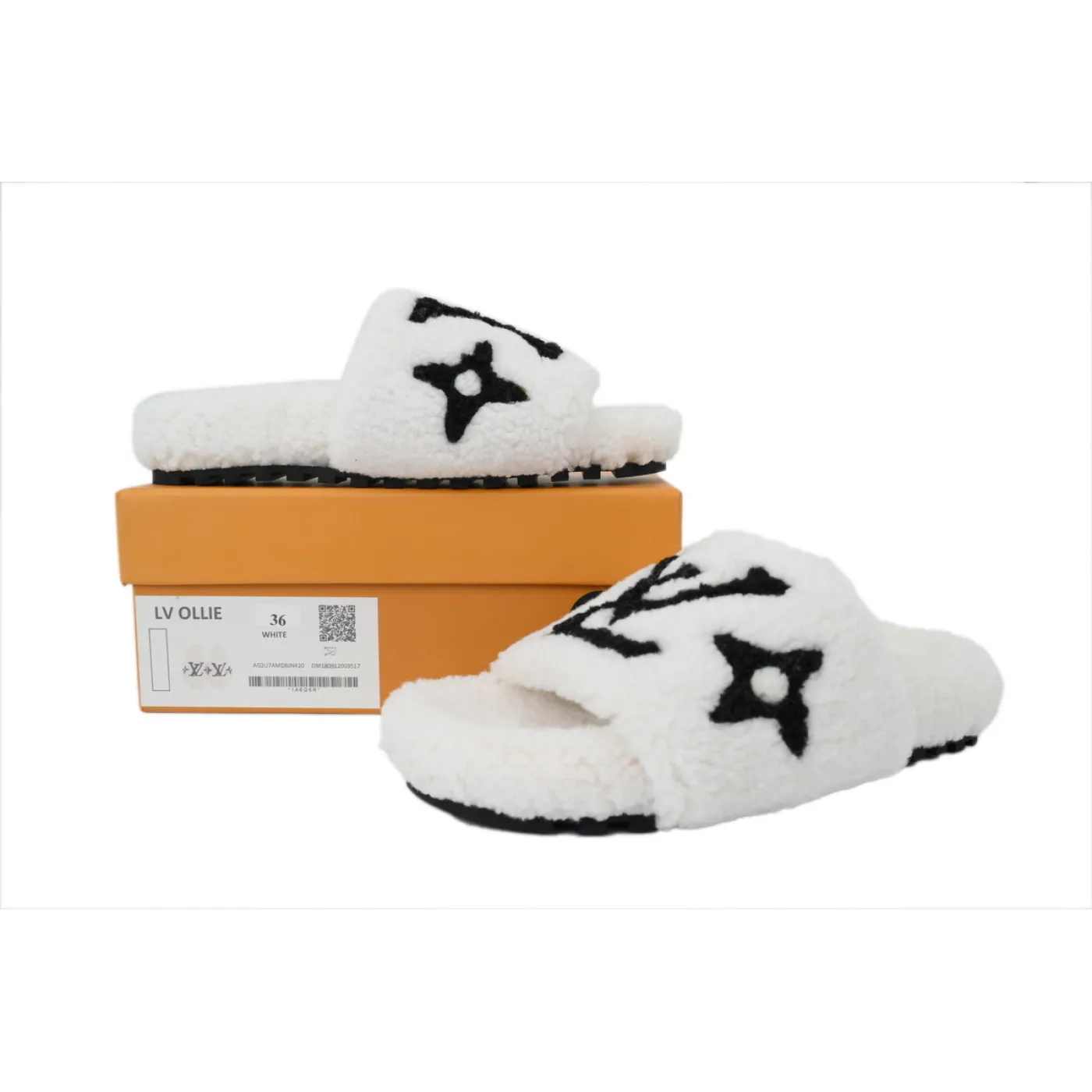 Louis Vuitton Bom Dia Shearling Flate Slippers White