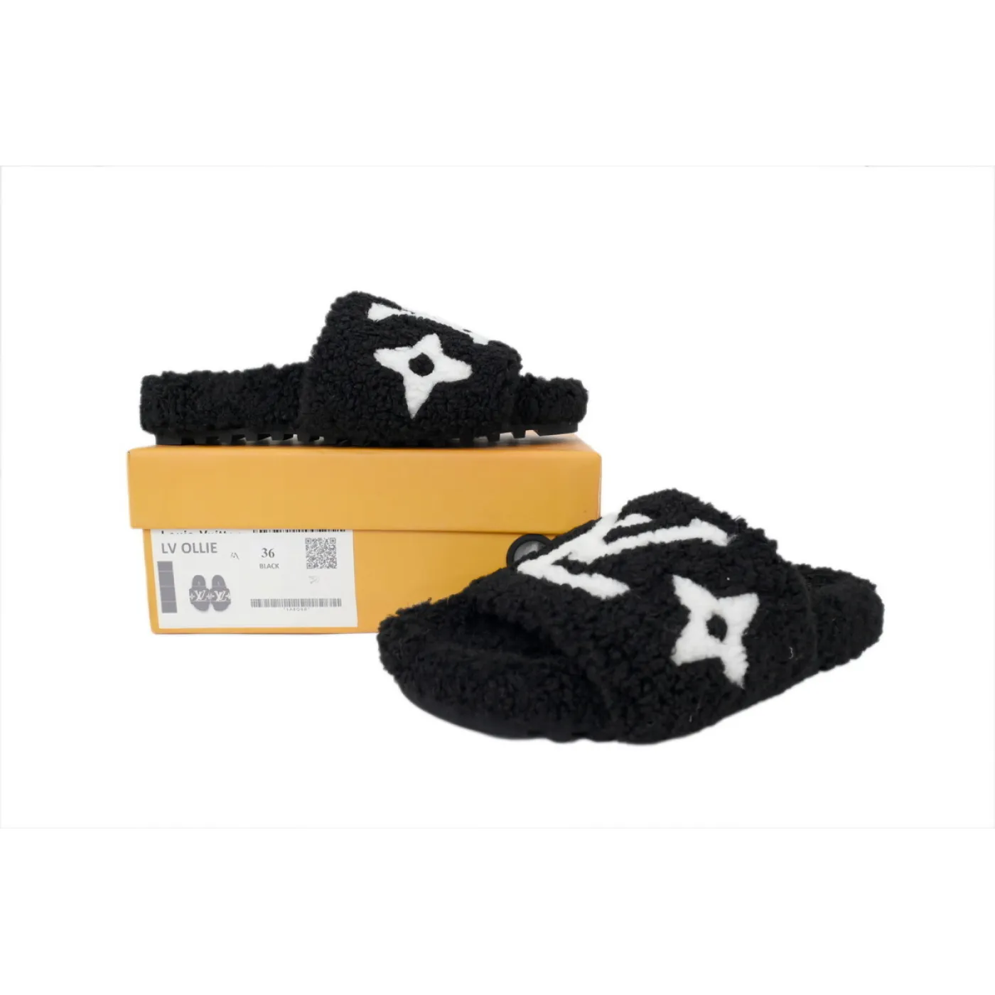 Louis Vuitton Bom Dia Shearling Flate Slippers Black