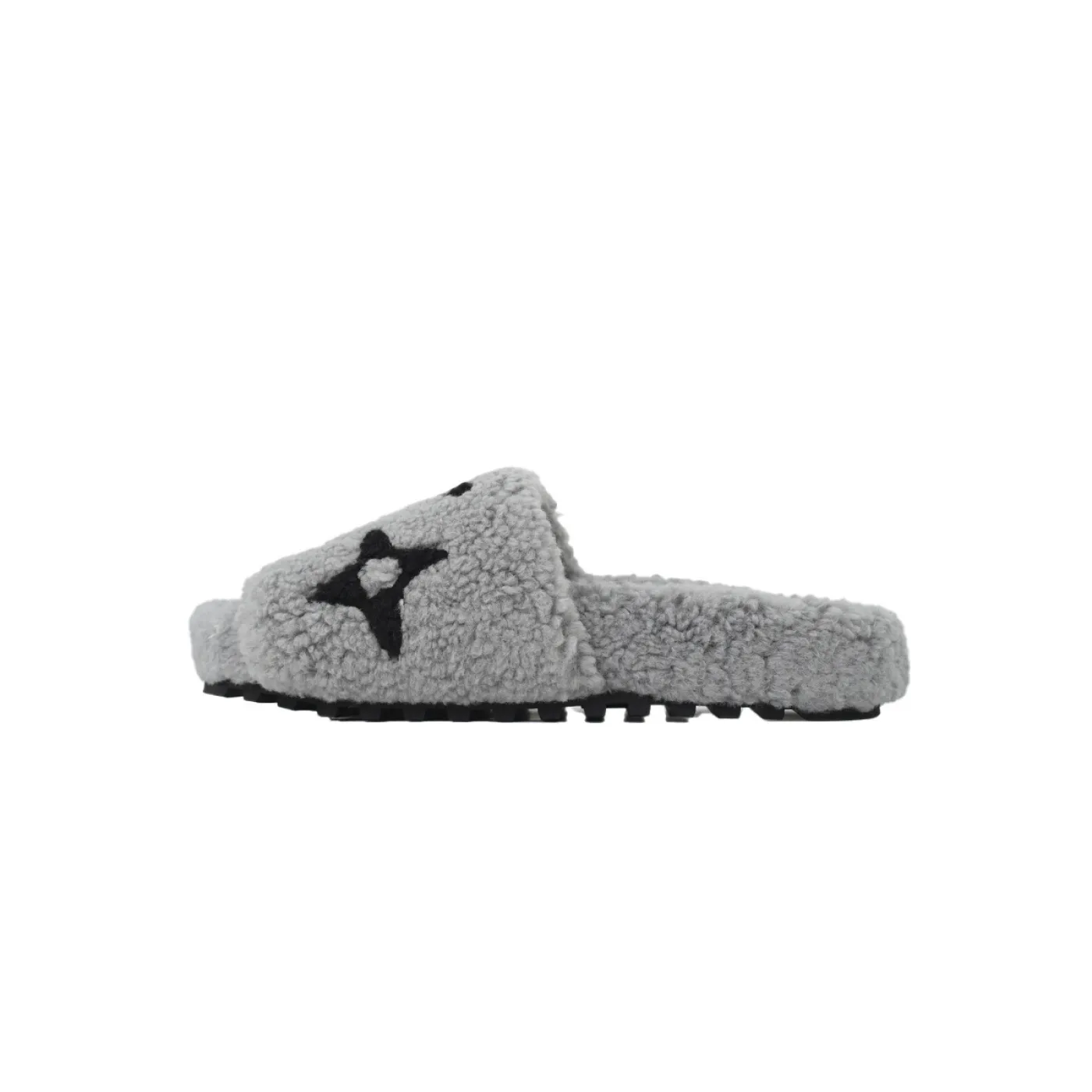 Louis Vuitton Bom Dia Shearling Flate Slippers Dark Gray