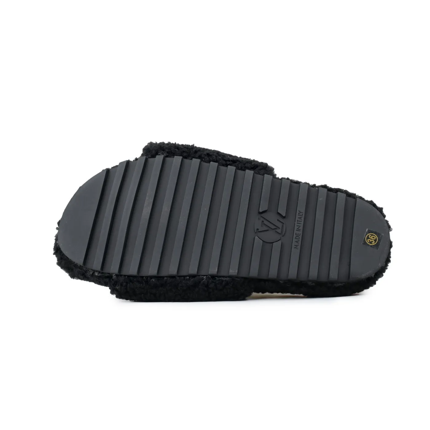 Louis Vuitton Bom Dia Shearling Flate Slippers Black