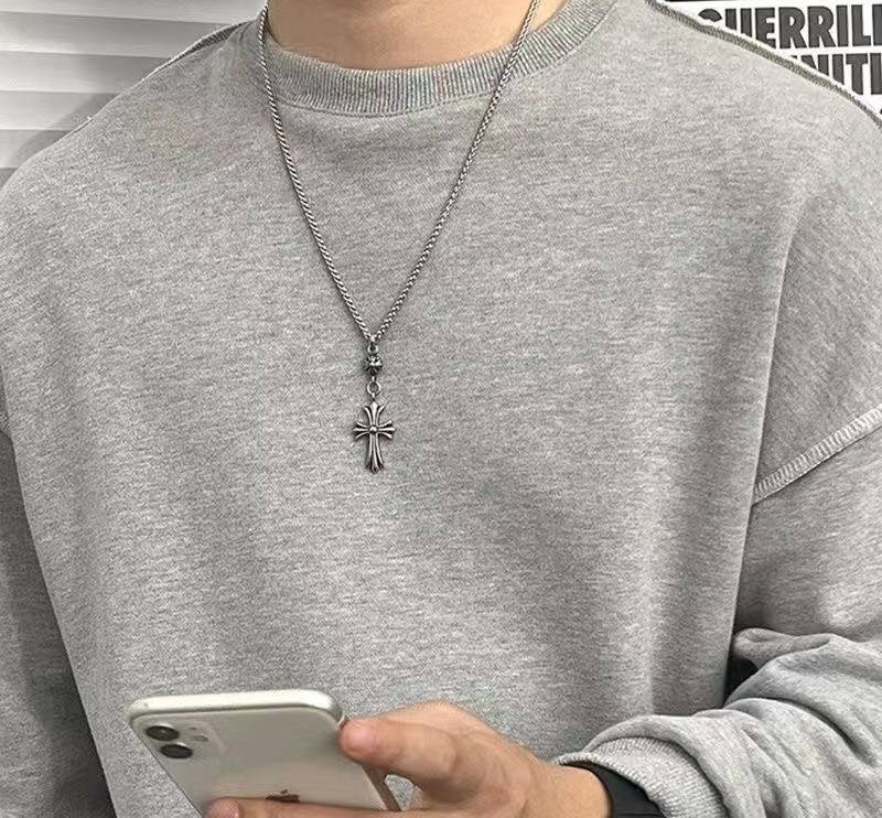CH Trendy Brand Cro Necklace Sterling Silver Retro Cross Hip-hop Syle