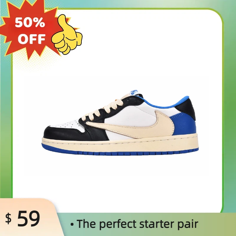 Travis Scott x Fragment Design x Air Jordan 1 Low Blue Black White DM7866-140