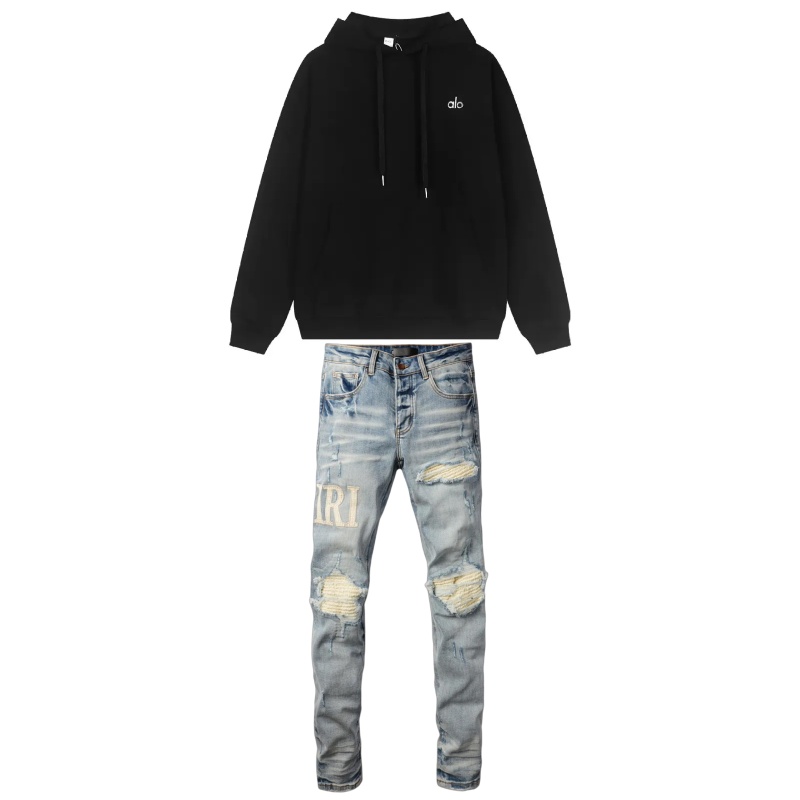 Alo Yoga Accolade Hoodie Black + Amiri Jeans 8905