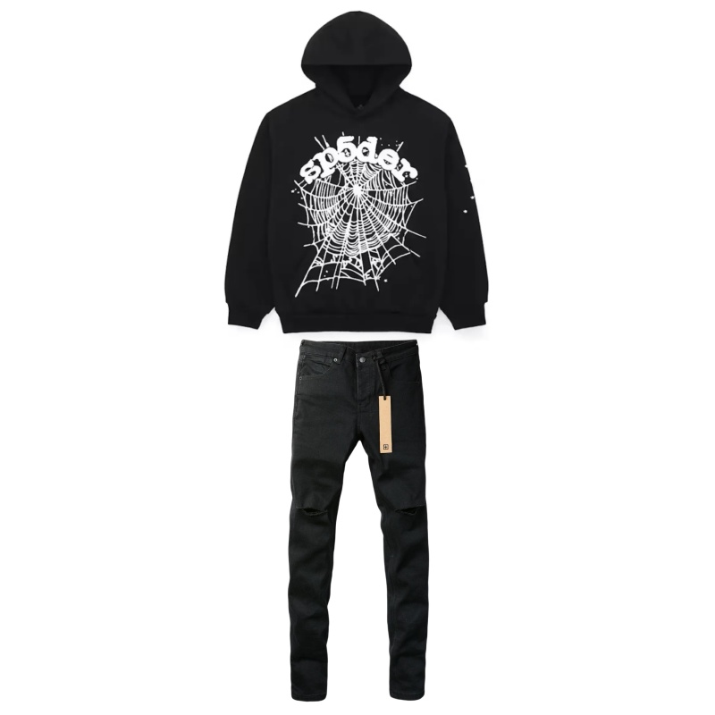Sp5der Worldwide Black OG Web Hoodie + Ksubi Jean 3005