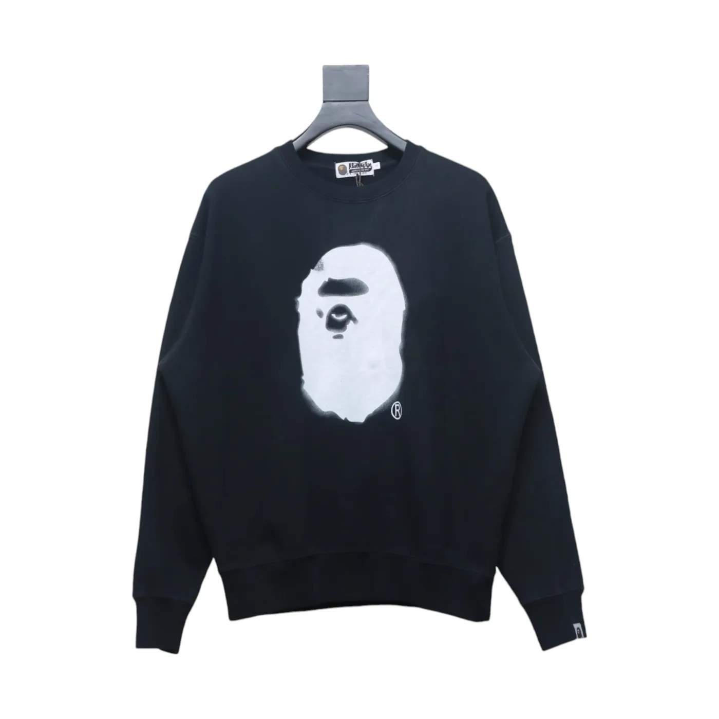 Bape Back Logo Lettering Ape Head Print Sweatshirt Black White