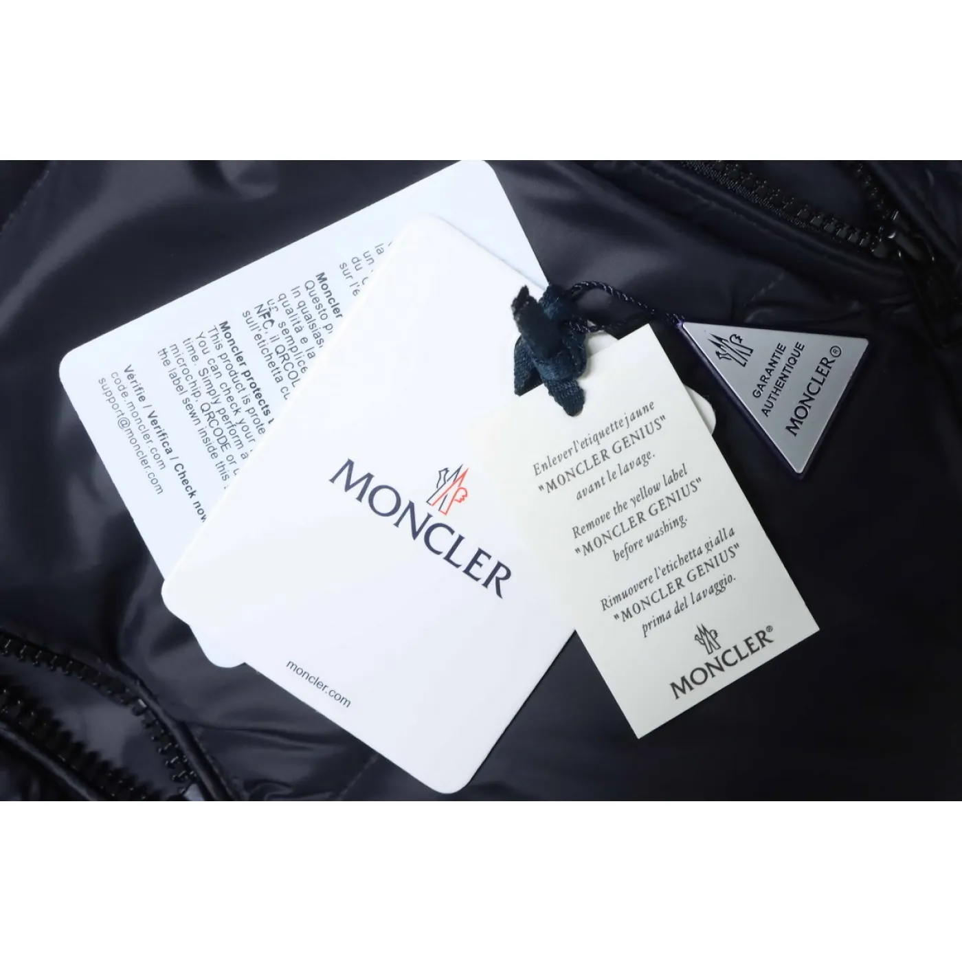 Moncler Logo Patch Zippered Stand-up Collar Black Down Jacket