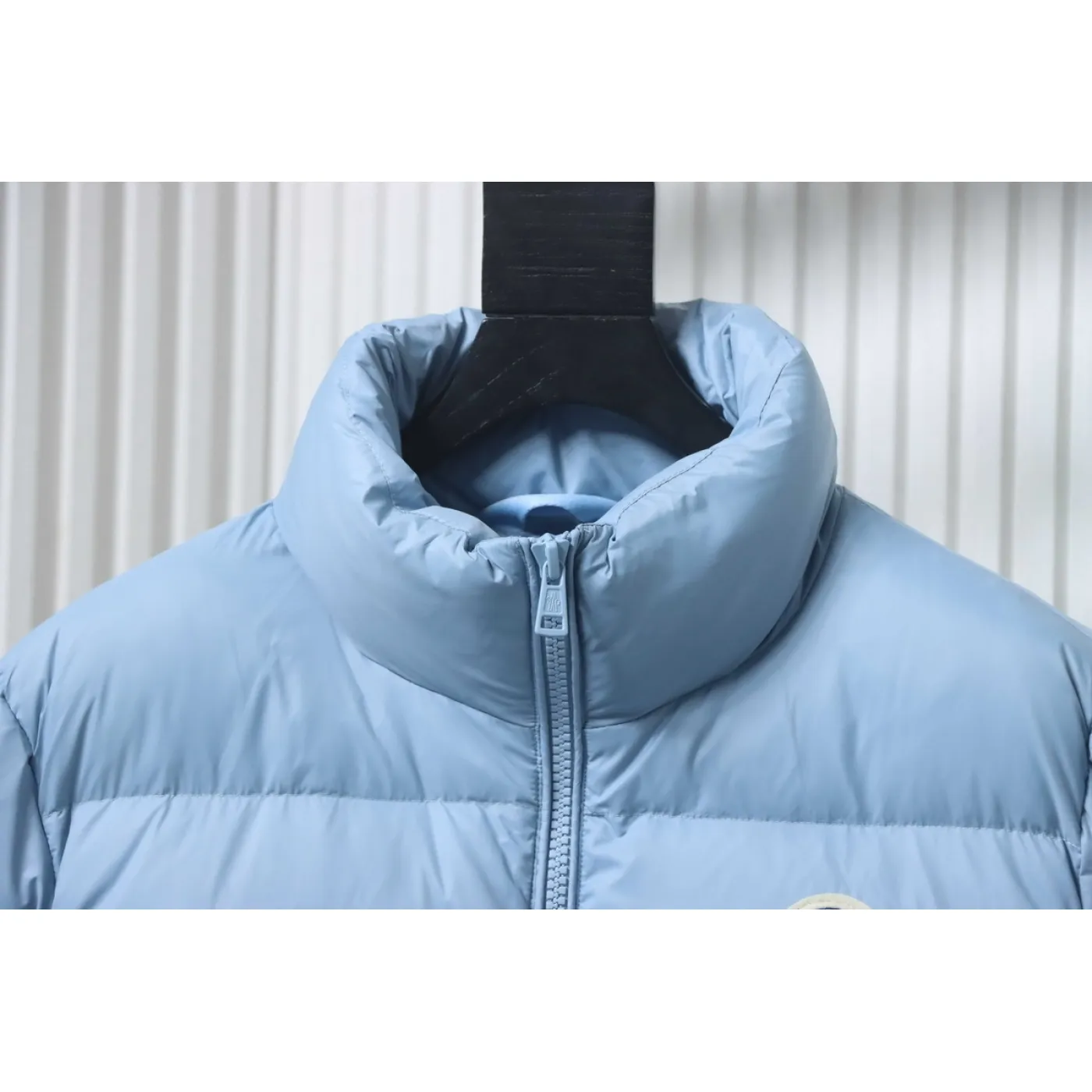Moncler Patch Zippered Stand-up Collar Blue Down Jacket