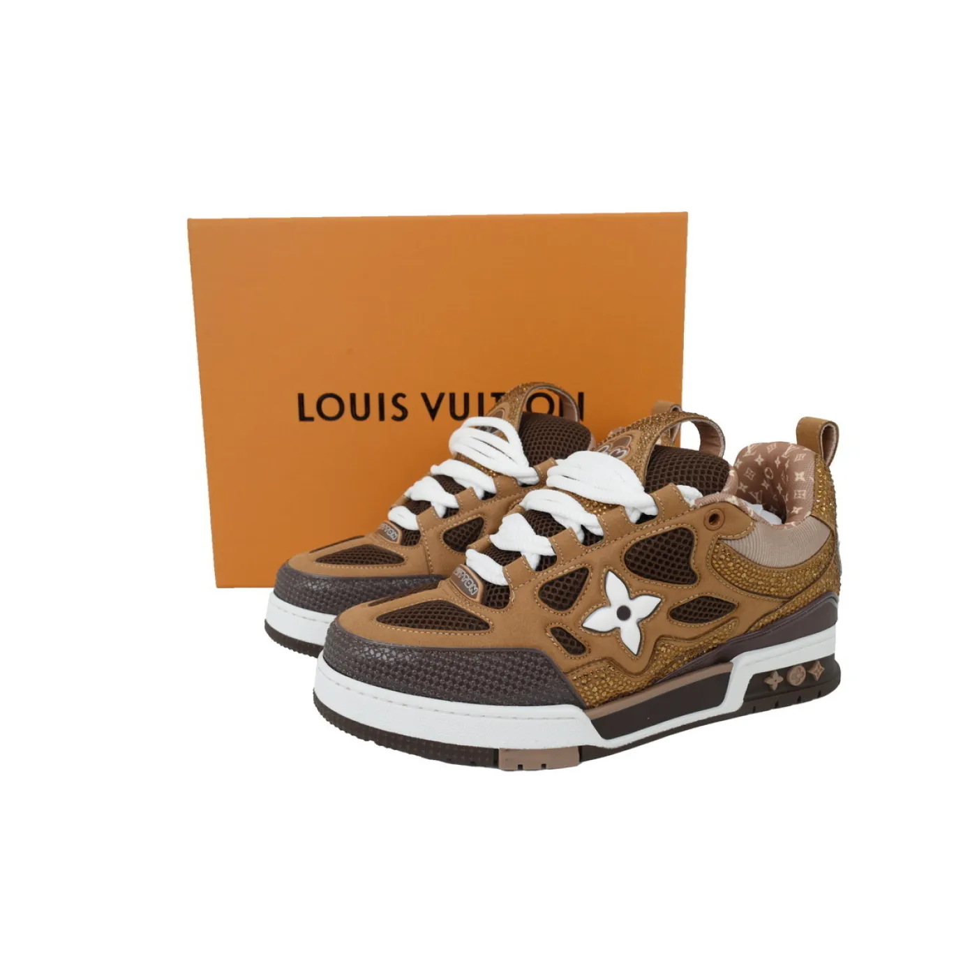 Louis Vuitton LV Skate White Brown With Rhinestones