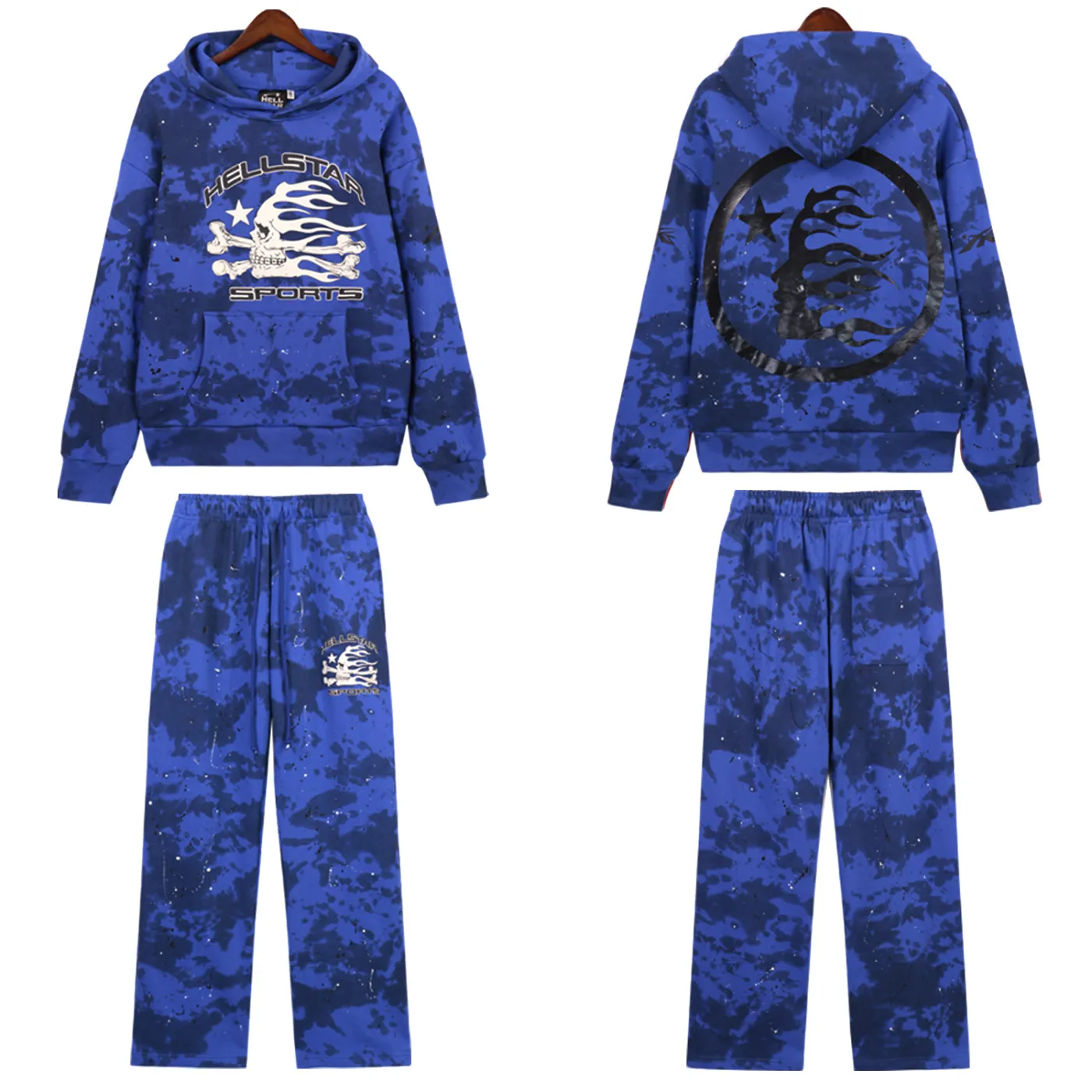 Hellstar Sports Tie-Dye Skull Hoodie + Sweatpants Set Blue
