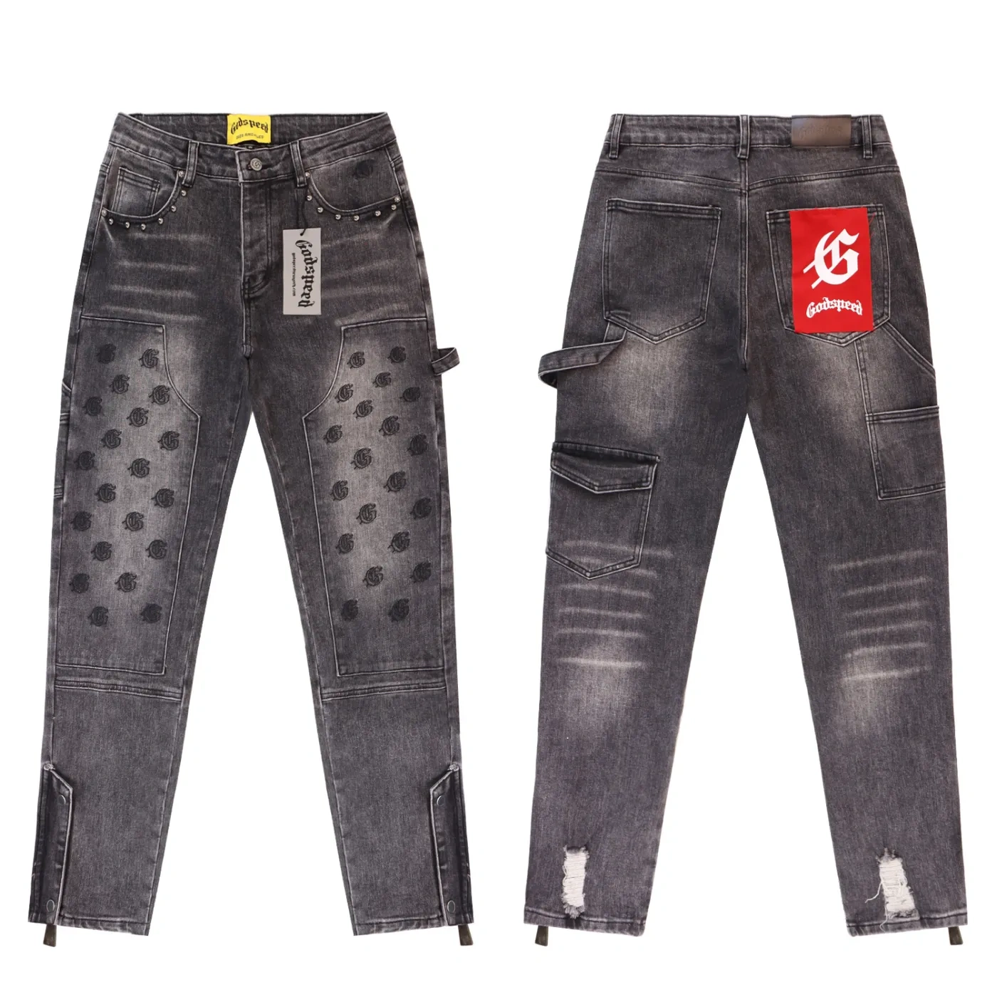 Godspeed Embroidered Multi-Pocket Jeans Smoky Gray