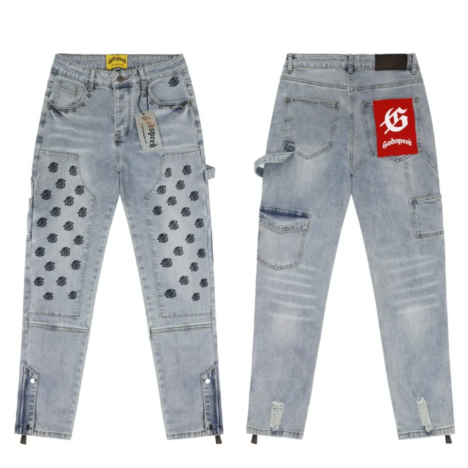 Godspeed Embroidered Multi-Pocket Jeans Blue