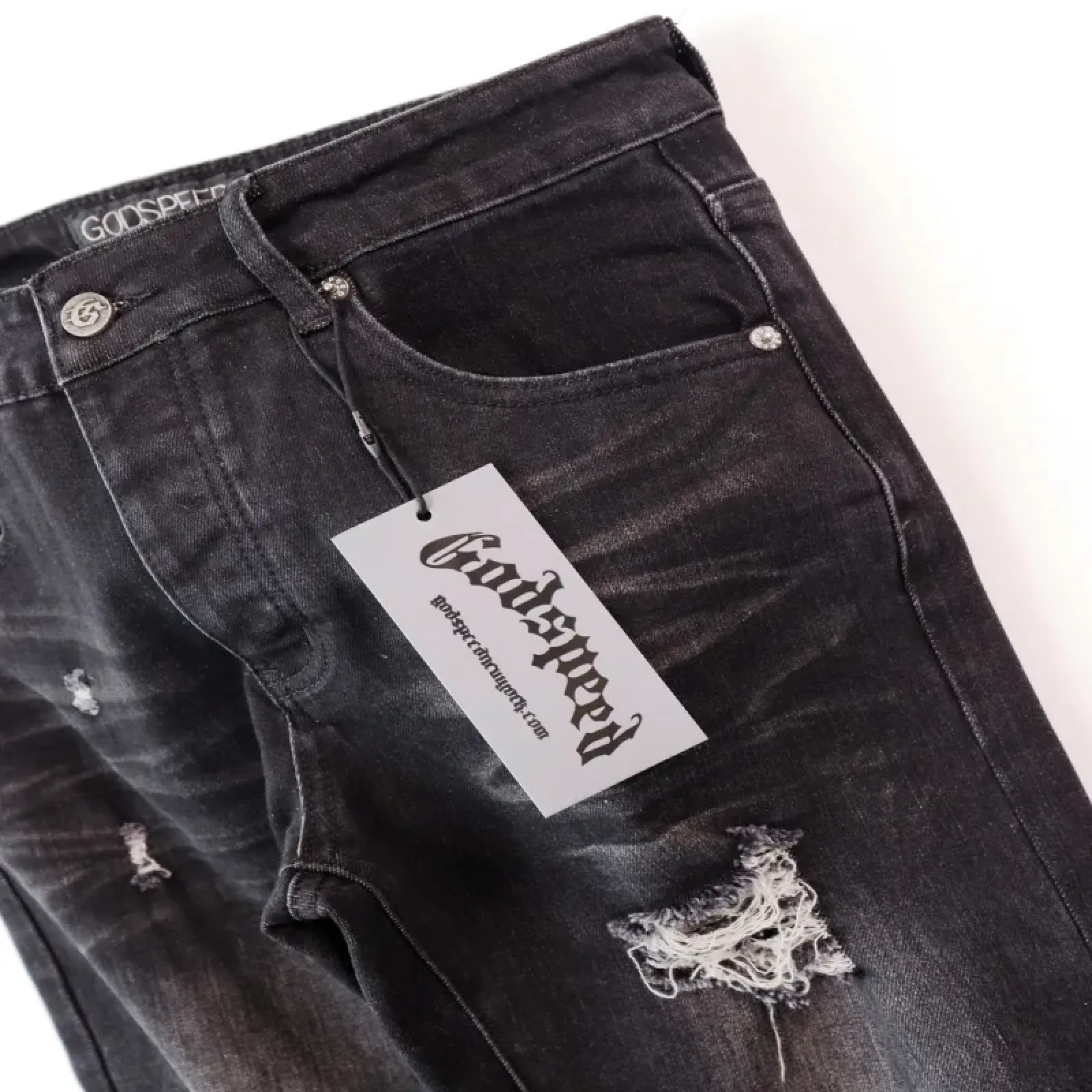 Godspeed Casual Comfort Holes Straight Jeans Black