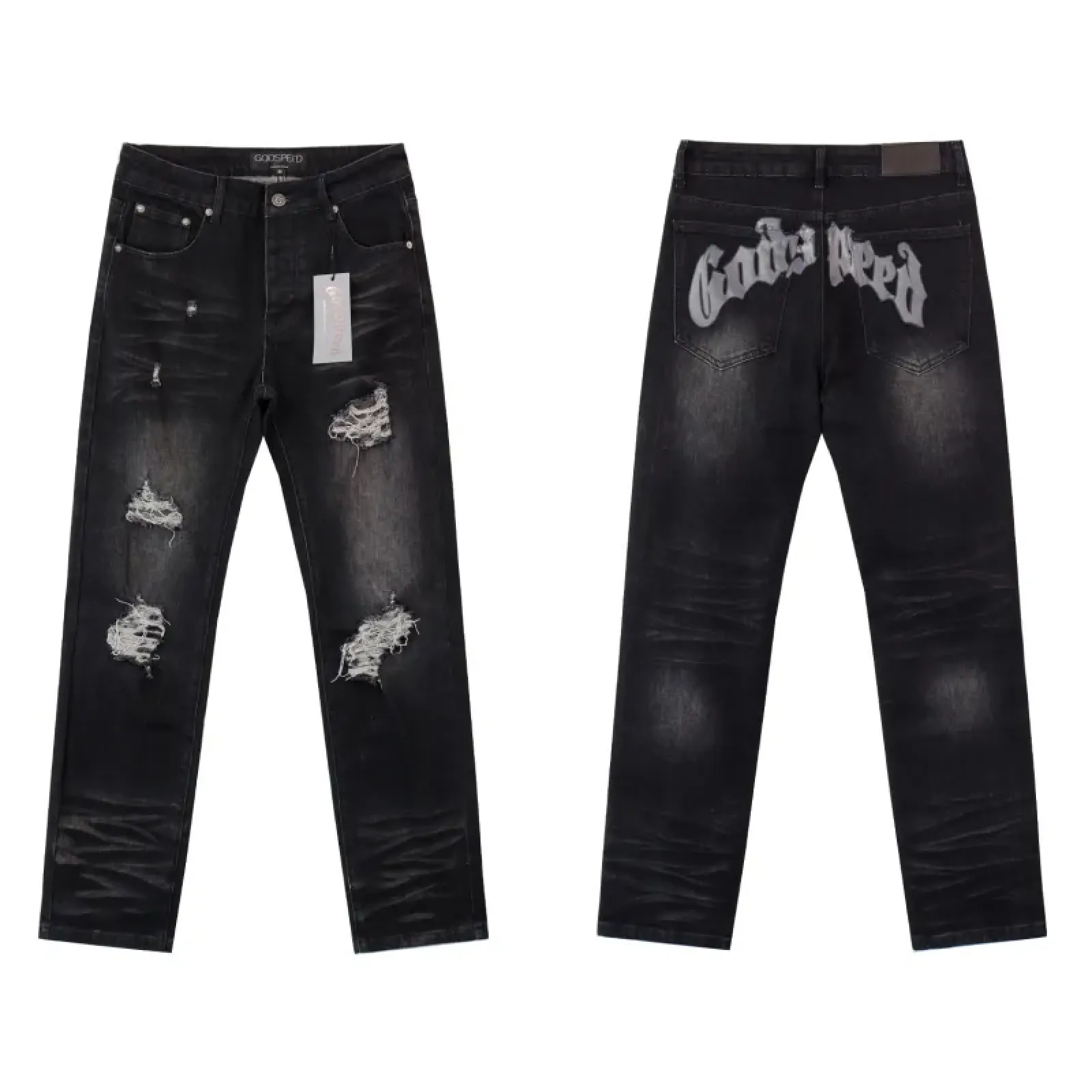 Godspeed Casual Comfort Holes Straight Jeans Black