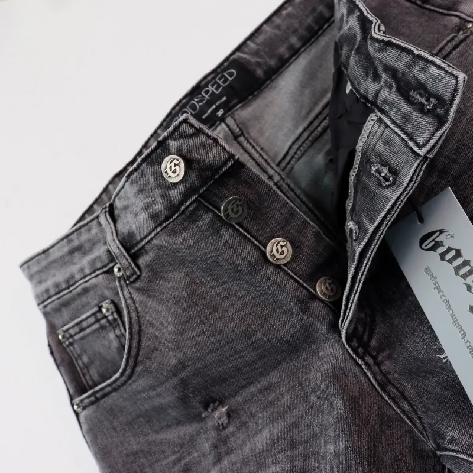 Godspeed Casual Comfort Holes Straight Jeans Black