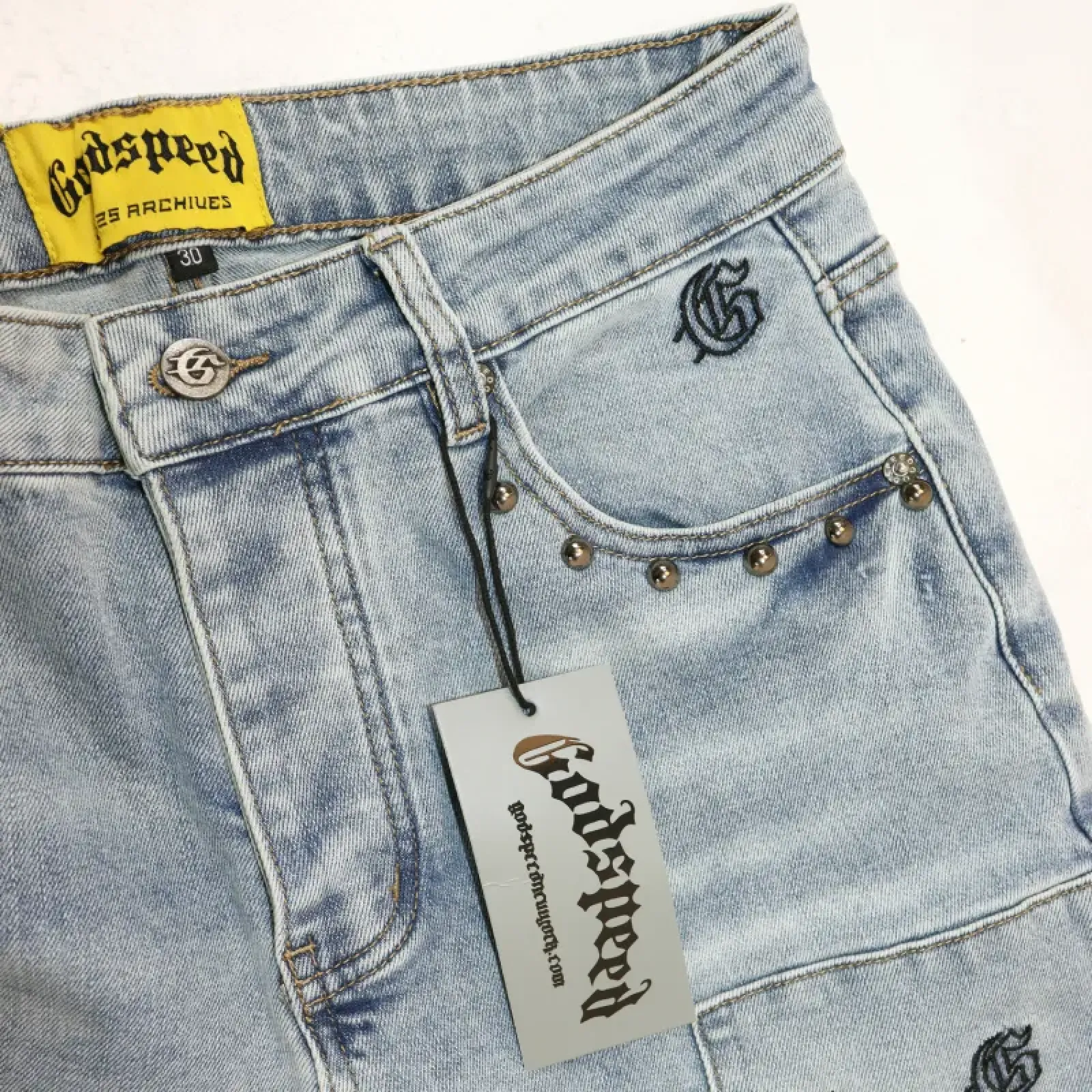 Godspeed Embroidered Multi-Pocket Jeans Blue