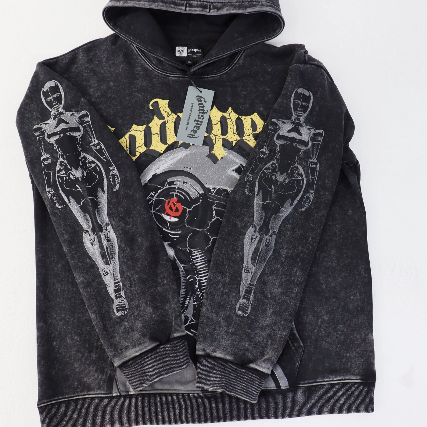 Godspeed Robot Print Hoodie Washed Black