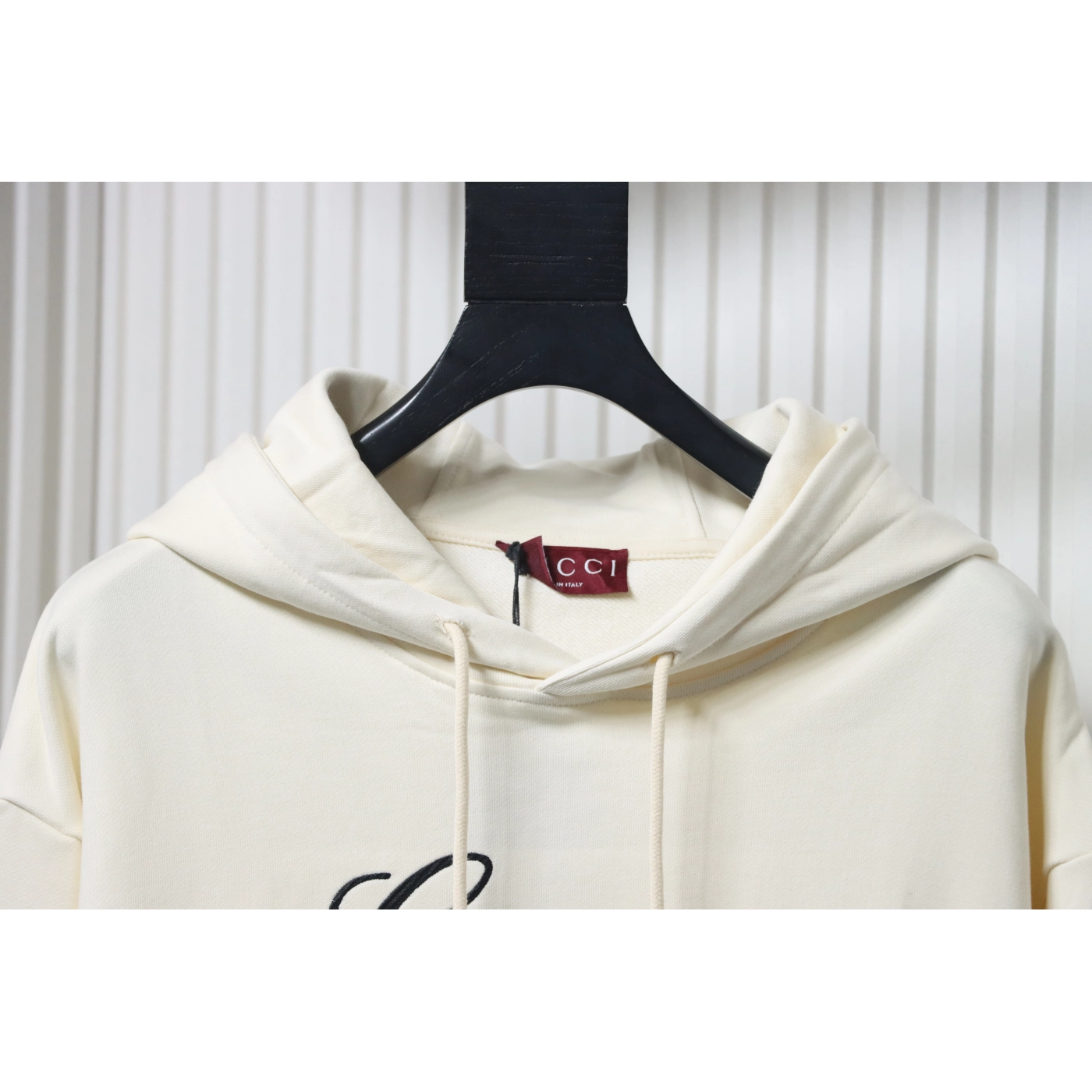 Gucci Musical Note Signature Logo Letter Embroidered Hoodie Apricot