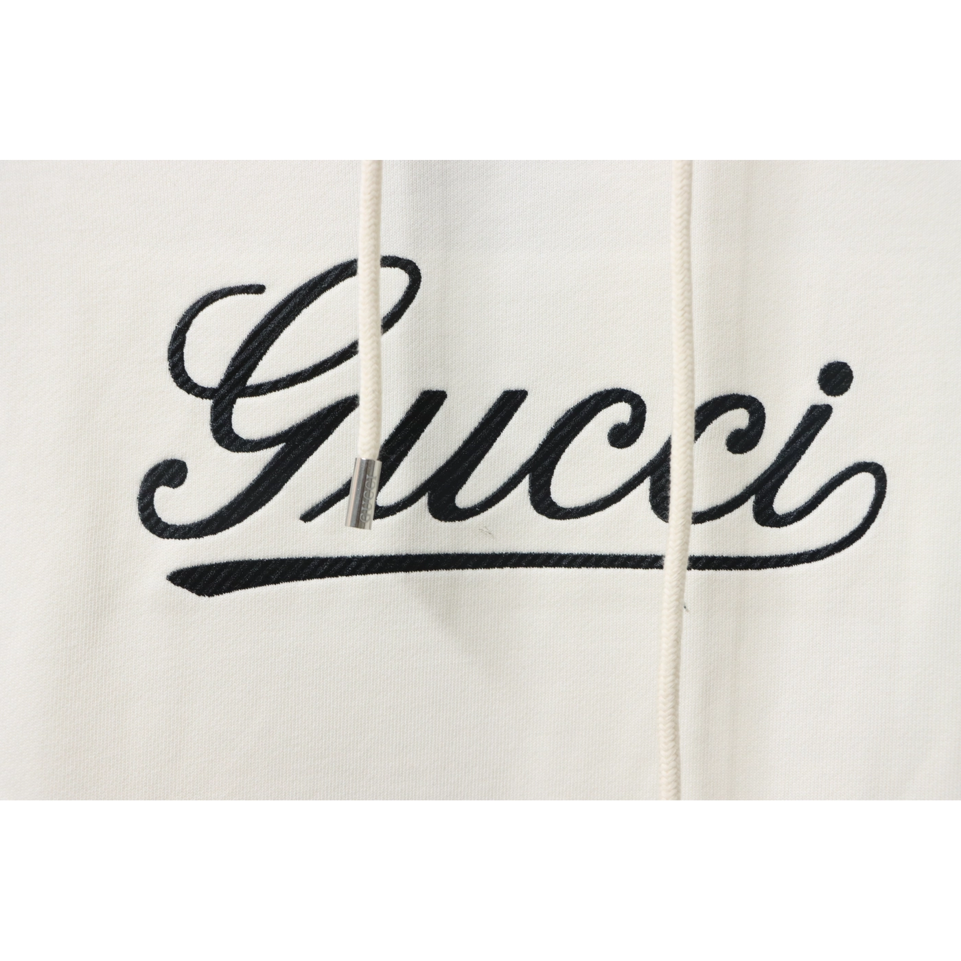 Gucci Musical Note Signature Logo Letter Embroidered Hoodie Apricot
