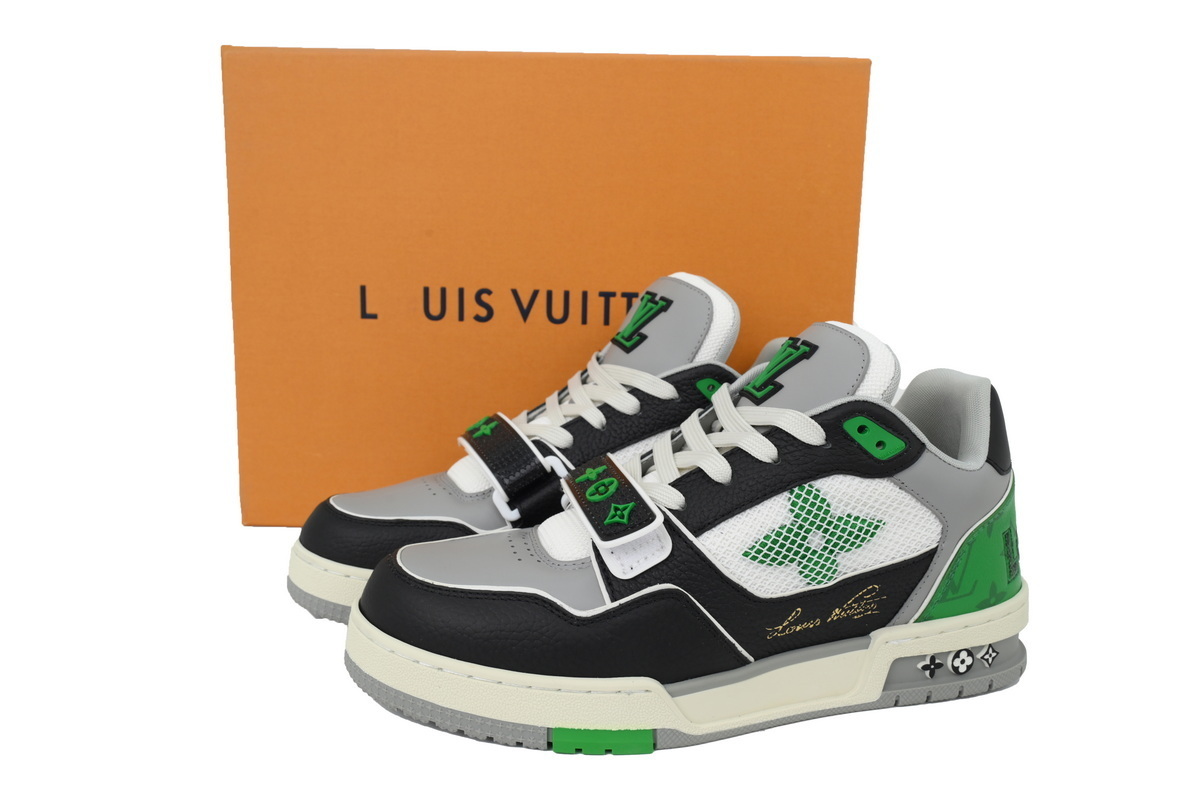 Louis Vuitton LV Trainer Monogram strap Black White Green
