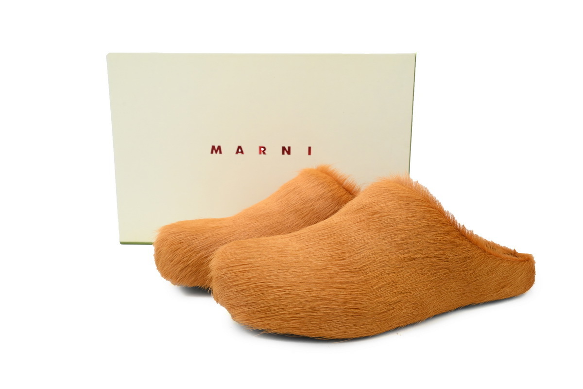 Marni Loafers Long-hair Calfskin Fussbett Yellowish Brown Slippers