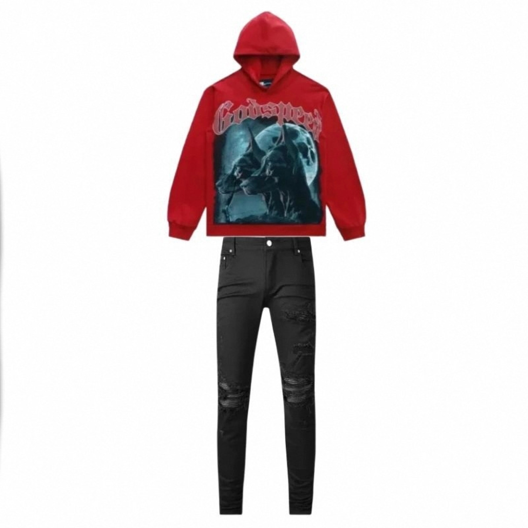 Godspeed F.T.D Hoodie Red+Amiri Jeans 8805