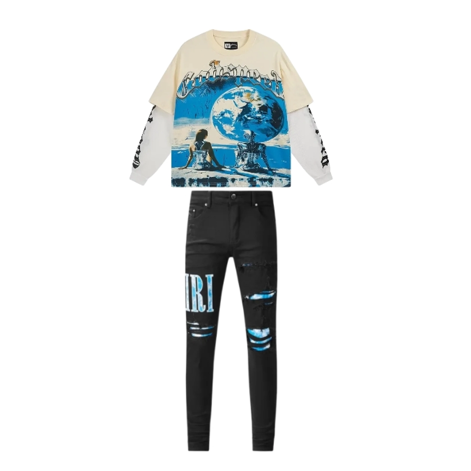 Godspeed Artificial Love Layered Long Sleeve T-shirt Bone+Amiri Jeans 8805