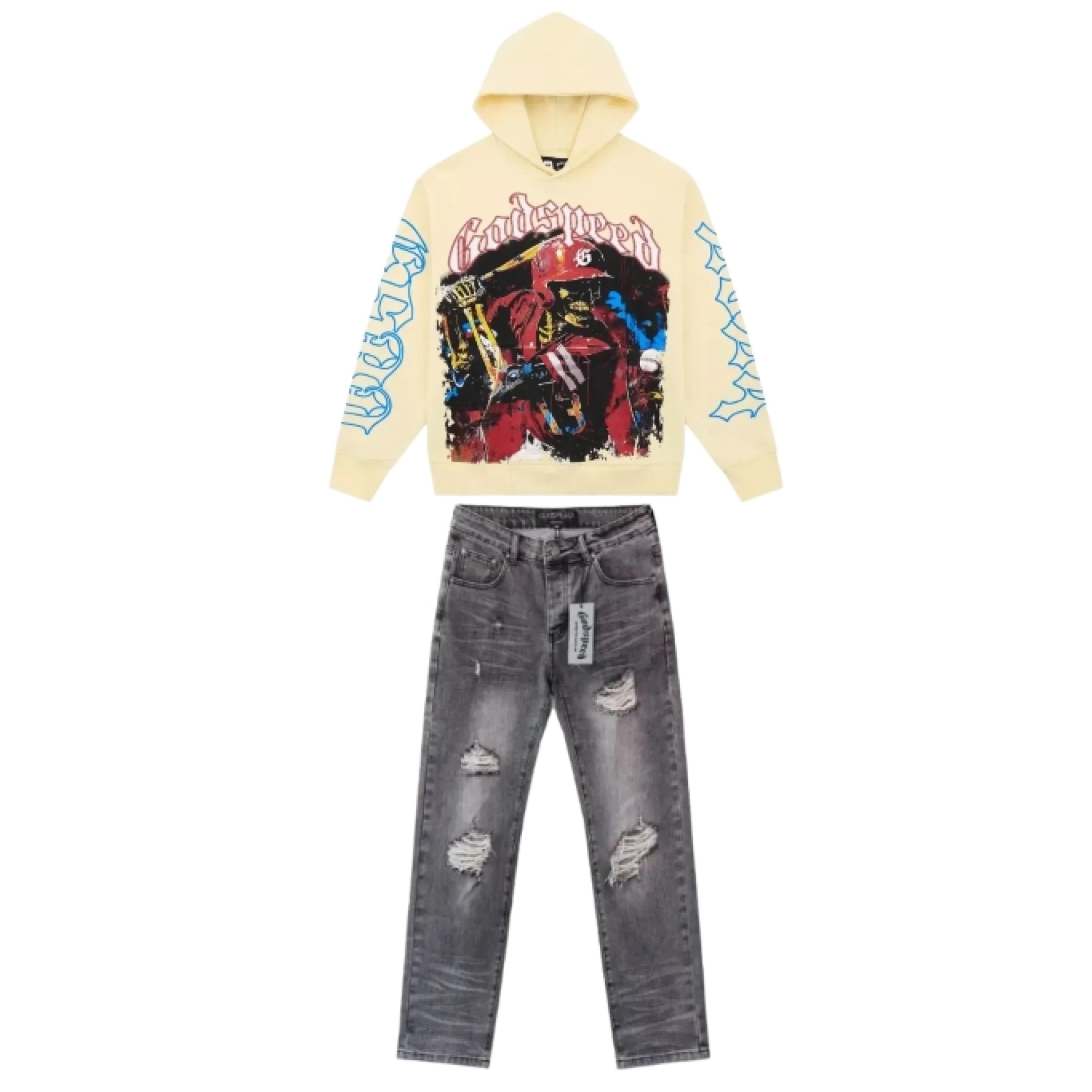 Godspeed Grand Slam Hoodie Bone+ Godspeed Casual Comfort Holes Straight Jeans Smoky Gray