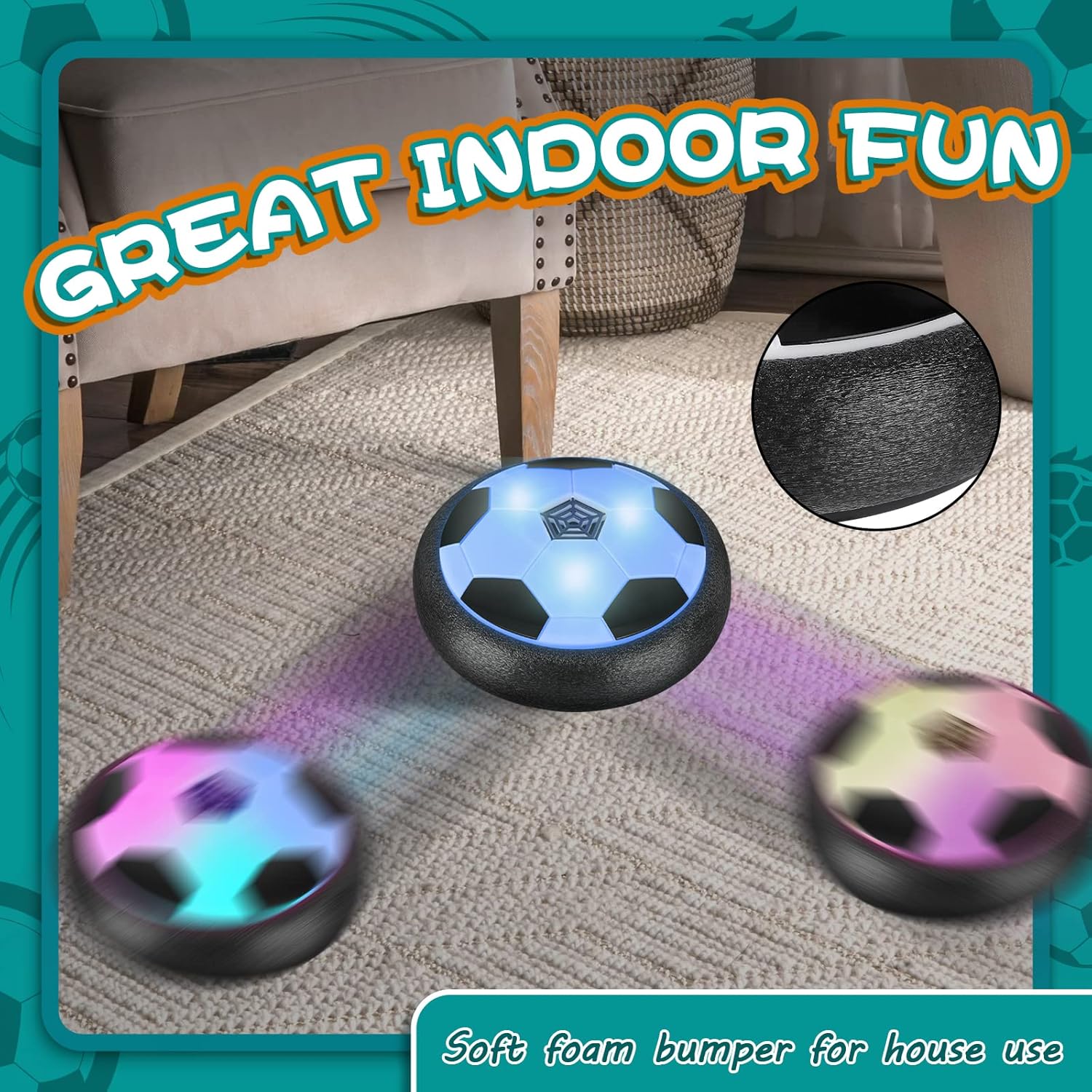 Indoor Hover Soccer Ball Game - LED Light Up Floating Ball for Kids, Perfect Birthday Present for Ages 3-12
