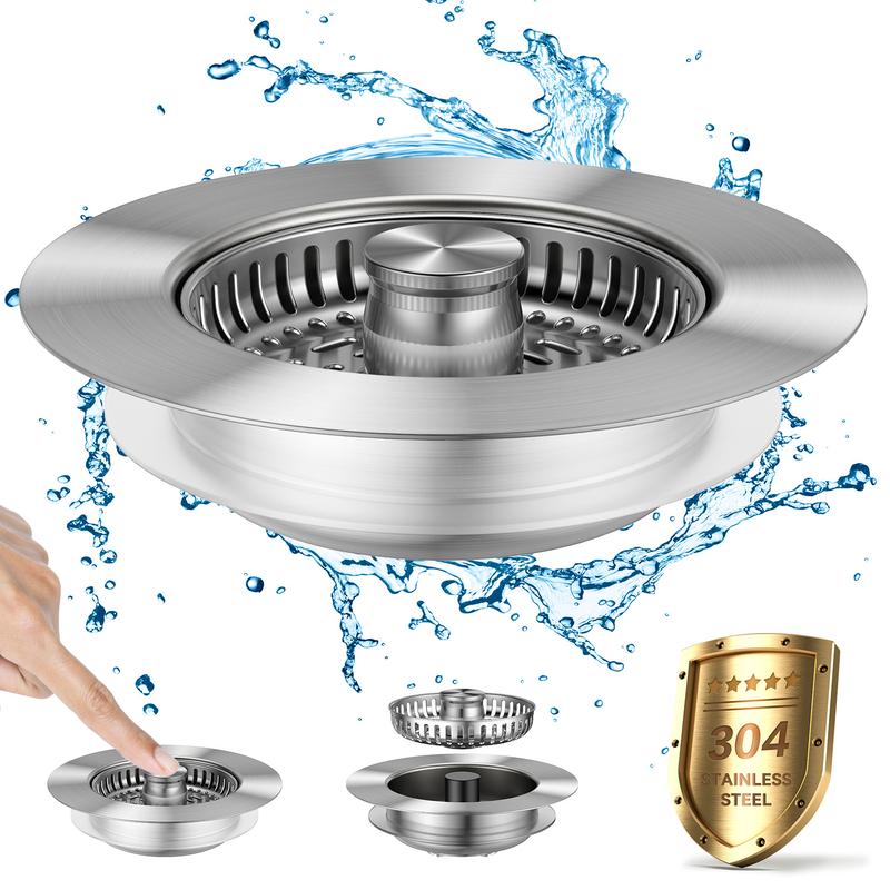 3-in-1 Kitchen Sink Drain Strainer, Deodorizing Anti-Clog Basket Strainer for US Standard 3-1/2 Inch Drains