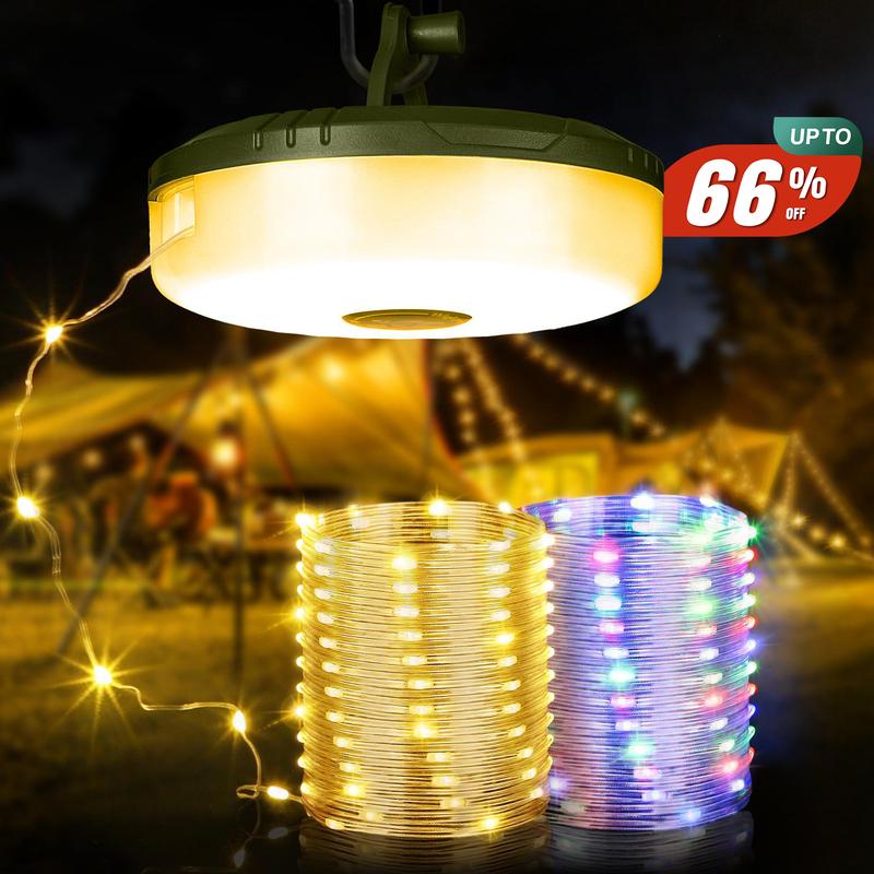 OGERY Camping String Lights, Retractable Quick Storage 32.8 FT Waterproof Rechargeable Emergency Light with 8 Lighting Modes for Outdoor & Indoor