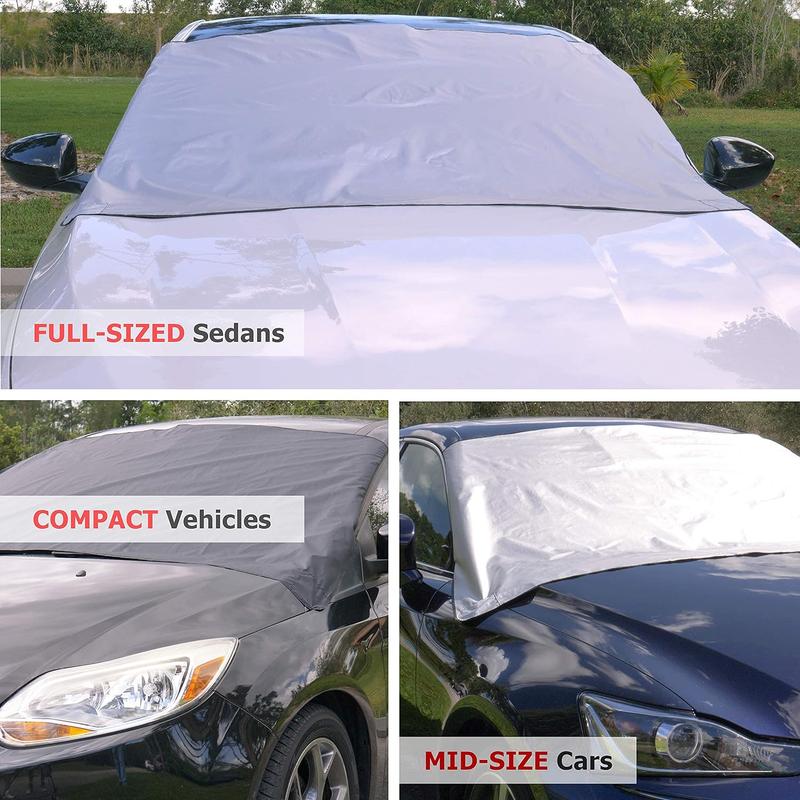All Seasons Sunshade Ice Cover Heavy-Duty Reversible Windshield Protector 6x10 Feet Cover For Any Car Protects from Heat & Snow with Anti-Theft Panels - As Seen On TV