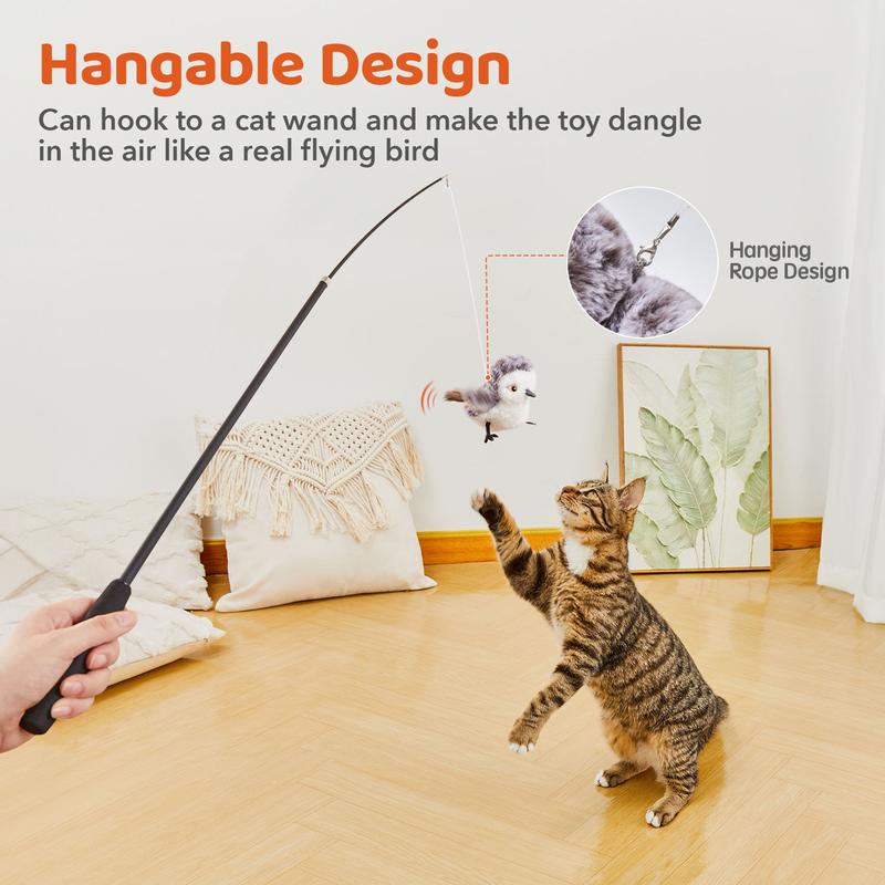 Flapping Bird Cat Toy, Lifelike Bird Chirp , Touch-Activated Kitten Toy Rechargeable,