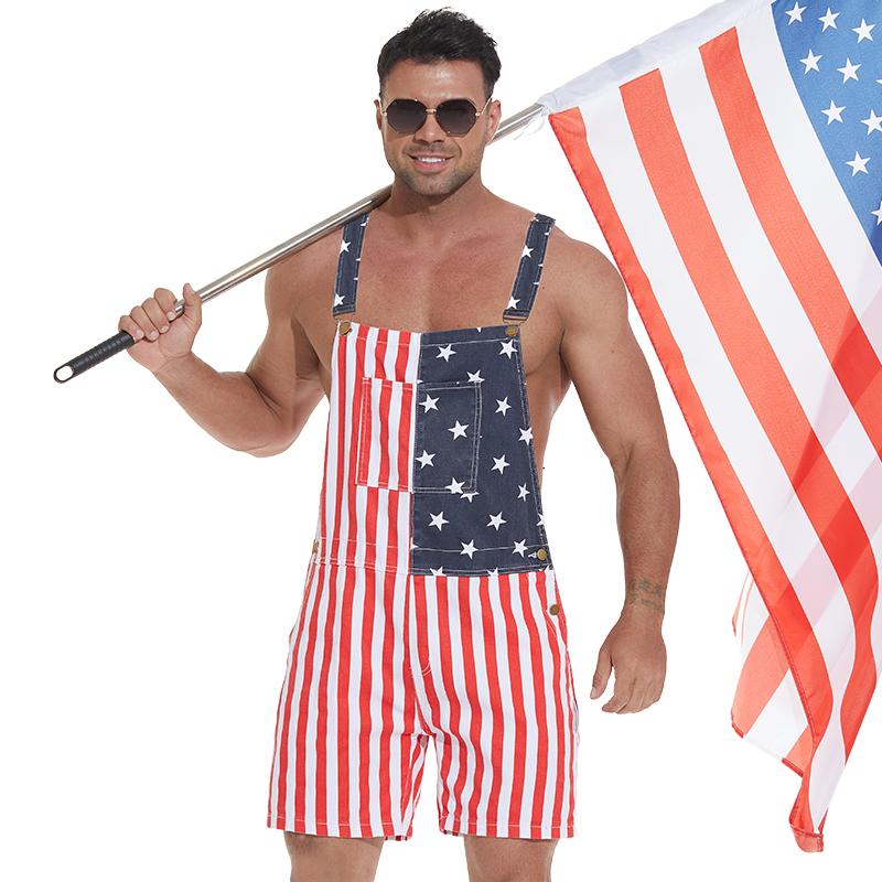 Yuanbang 4th of July American Flag Overalls for Men Women Stretchy Memorial Day Coveralls USA Patriotic Gifts for Couples,