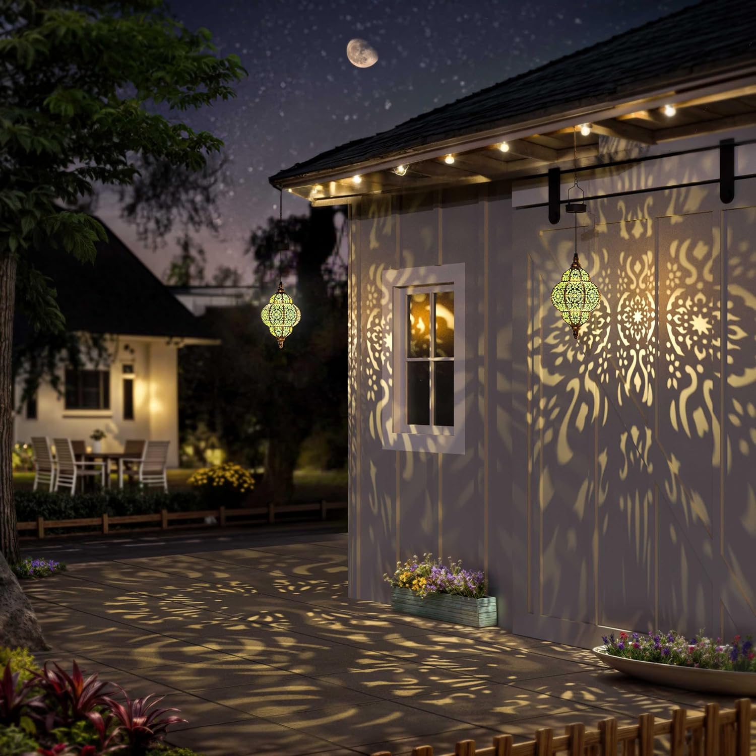 Moroccan - Style Artisan Solar Lights Outdoor - Waterproof LED Lamp with Unique Design | Self - Illuminating Vintage Garden Decor & Dynamic Shadow Show