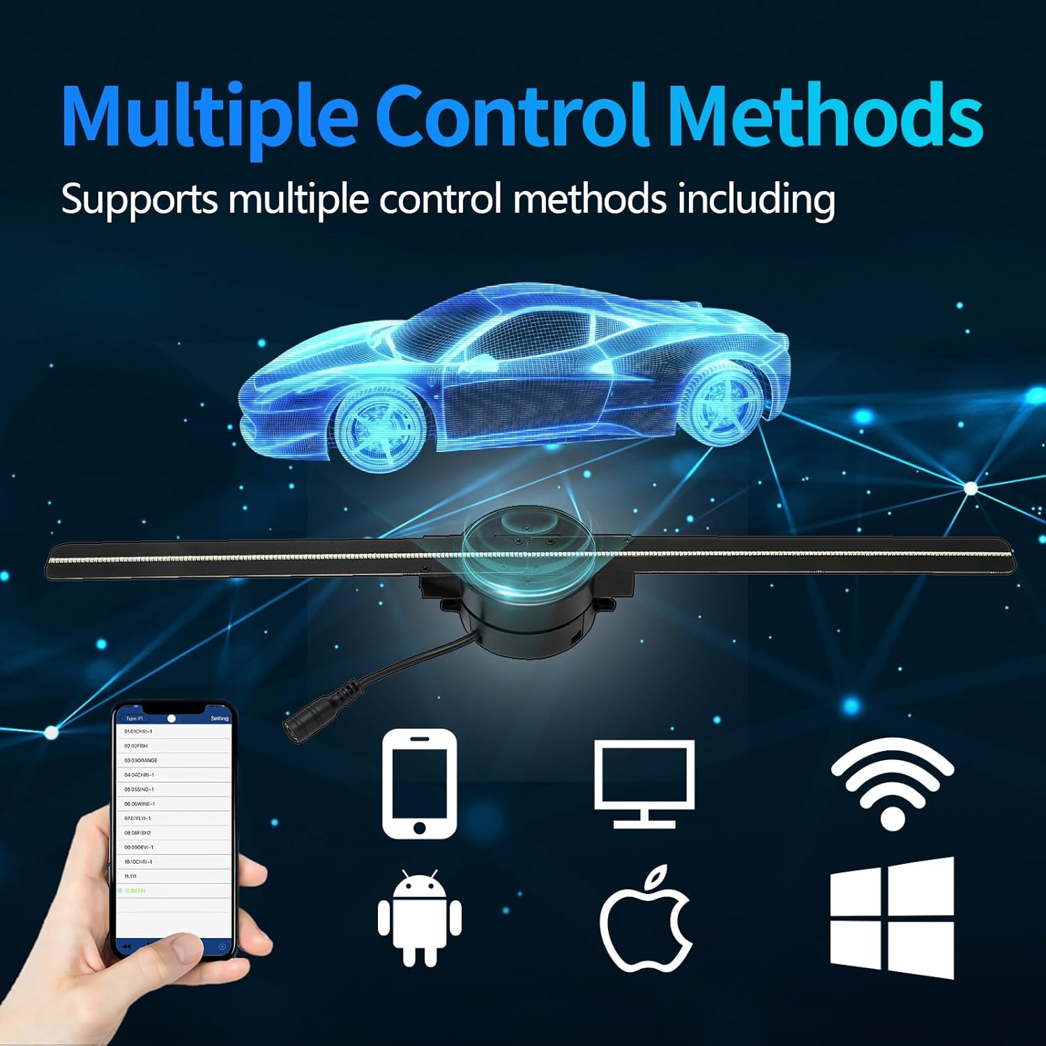 3D Hologram Fan, 52cm 3D Hologram Projector HD LED Holographic Christmas Tree Advertising Display with Remote Bluetooth WiFi