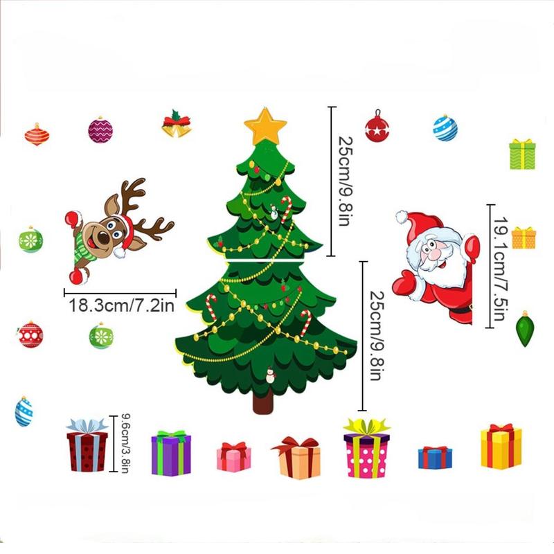 Christmas Themed Magnetic Sticker, 1 Set Cartoon Santa Claus & Reindeer & Tree Pattern Refrigerator Magnets,