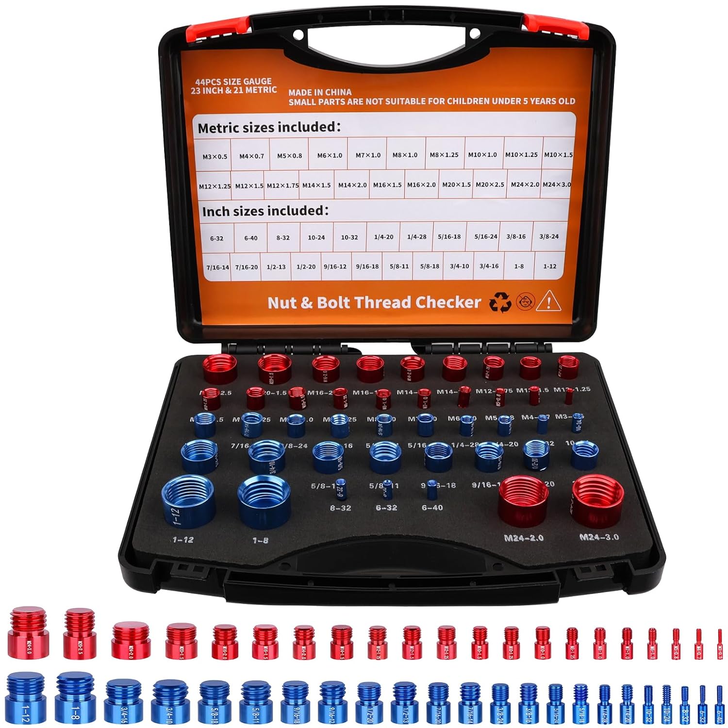 44Pcs Alloy Nut and Bolt Thread Inspector,