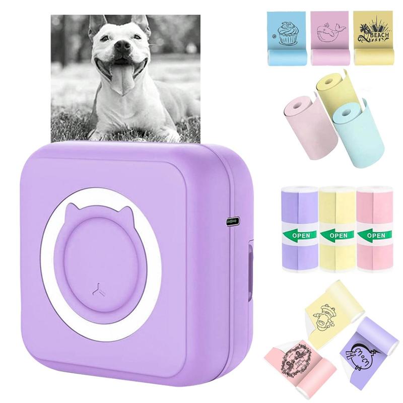 Portable Mini Printer, 1 Set Wireless Mini Sticker Printer with Colored Self-adhesive Stickers*3 & Colored Paper*3,