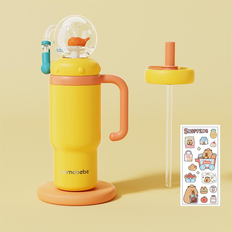 24oz Stainless Steel Whale Fountain Tumbler with Handle, two lids, Spill-Proof, 24 oz Tumbler. Suitable for kids, teenagers, and adults.