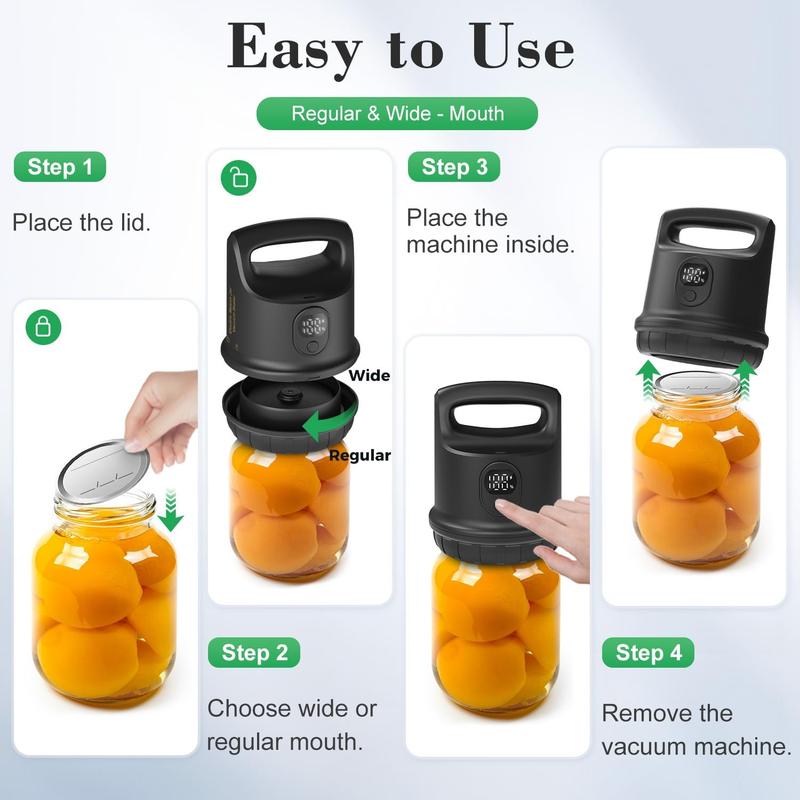 Coobiiya Mason Jar Vacuum Sealer for Wide and Regular Mouth Jars with Ergonomic Handle,