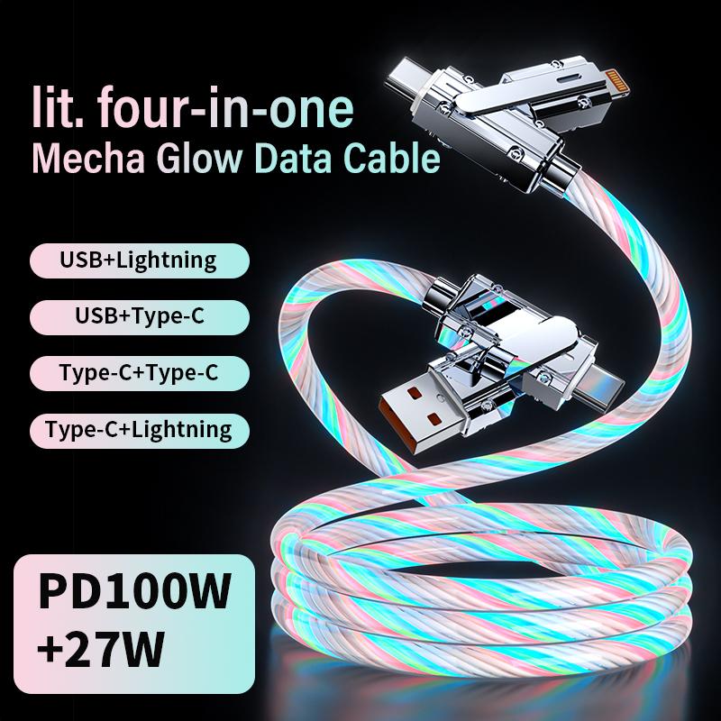 100W 4-in-1 USB C Cable, USB A + TYPE C + Lightning, Multi-functional Aluminum Alloy,