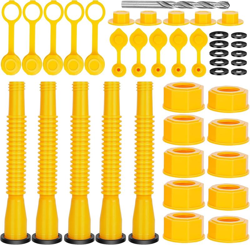 Gas Can Spout Replacement, Gas Can Nozzle Replacement (5 Kits-Yellow). for 1/2/5/10 gallon gas cans.
