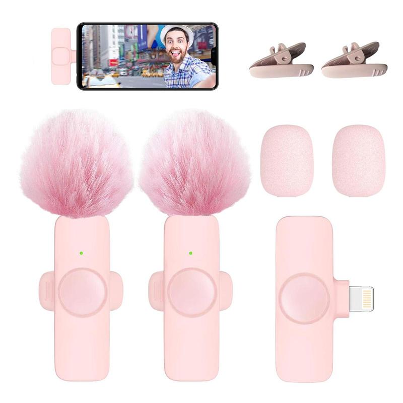 Wireless Lavalier Microphone for iPhone/Smartphone, 2 Mini Lapel Microphones with Clearer Audio for Video Recording, Interview, Vlog，Noise Reduction Device Noise Cancellation Stereo Wireless Lavalier vlogging tools