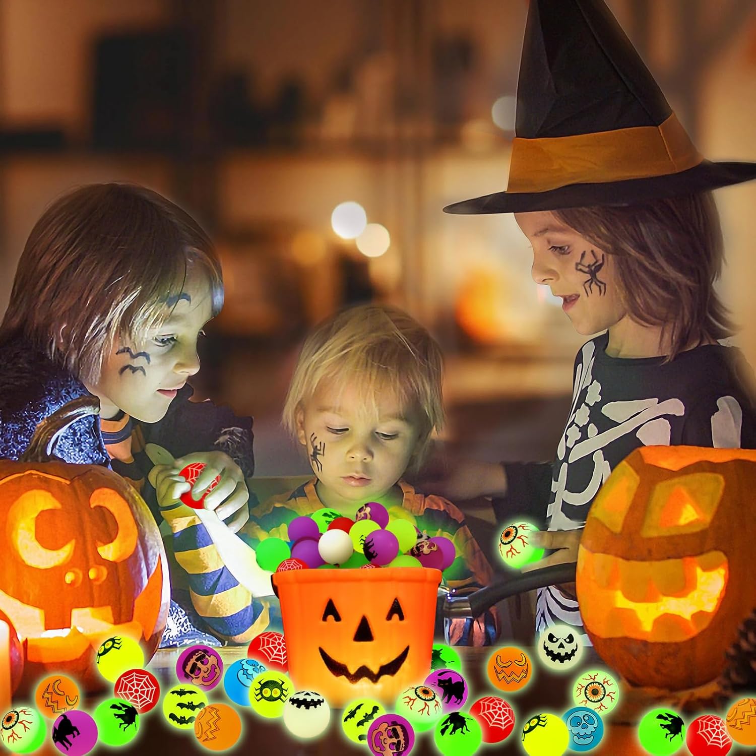 Halloween Theme Designs Bouncing Balls - Glow in The Dark Bouncy Party Favors Supplies for Kids, Trick or Treating Goodie Light Spooky