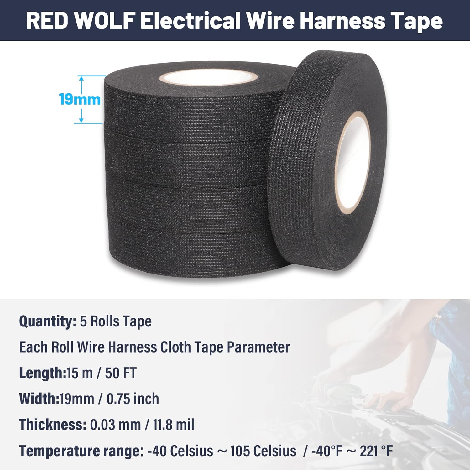 Electrical Tape for Wires, Heat-Resistant Flame Retardant Adhesive Cloth Tape,