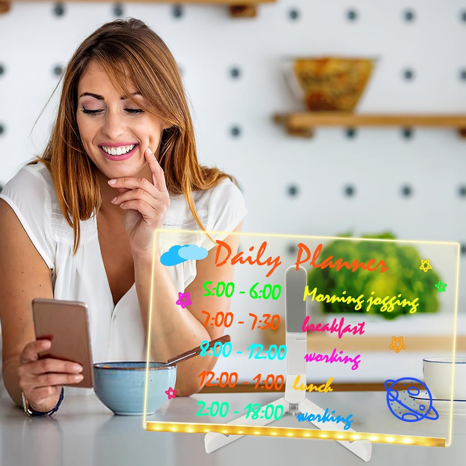 Light Up Acrylic Message Board, Erasable Drawing Board Light with 7 Pen,